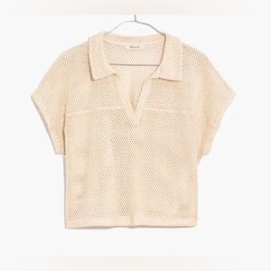 Madewell Crochet Mesh Polo Top S